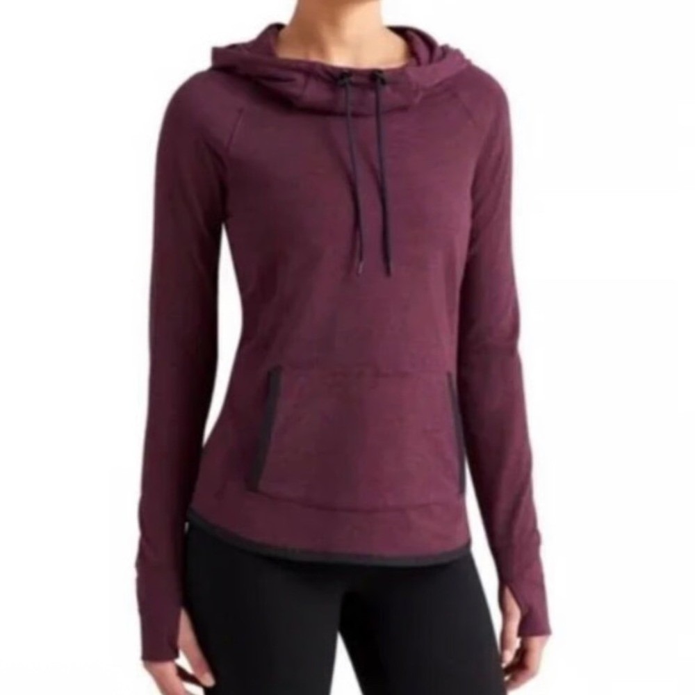 ATHLETA | Woman's Maroon Hooded Cowl‎ Neck Athleisure Pullover Sweatshirt, XS